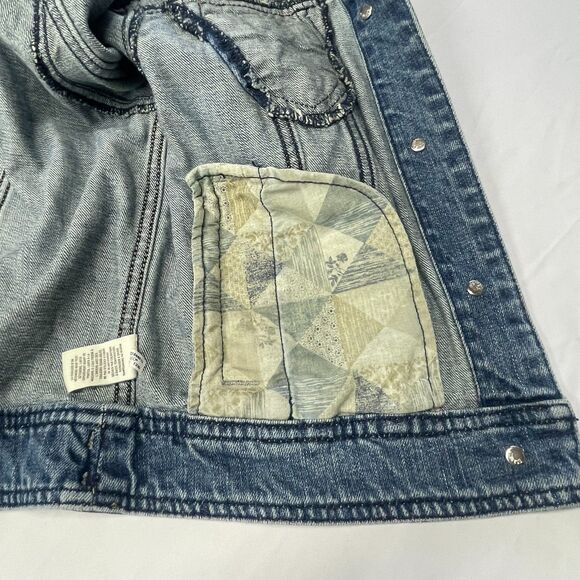 American Eagle Fitted Trucker Denim Jacket Medium Wash Jean Jacket L - Picture 5 of 10